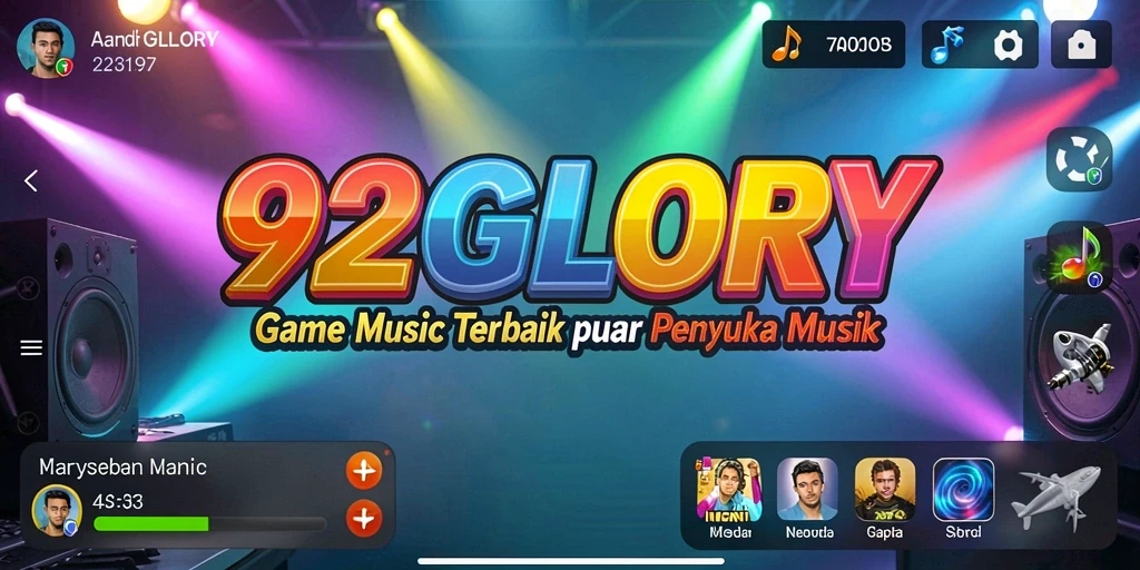 Tampilan gameplay <strong>92GLORY</strong> menampilkan pemain menikmati berbagai lagu.