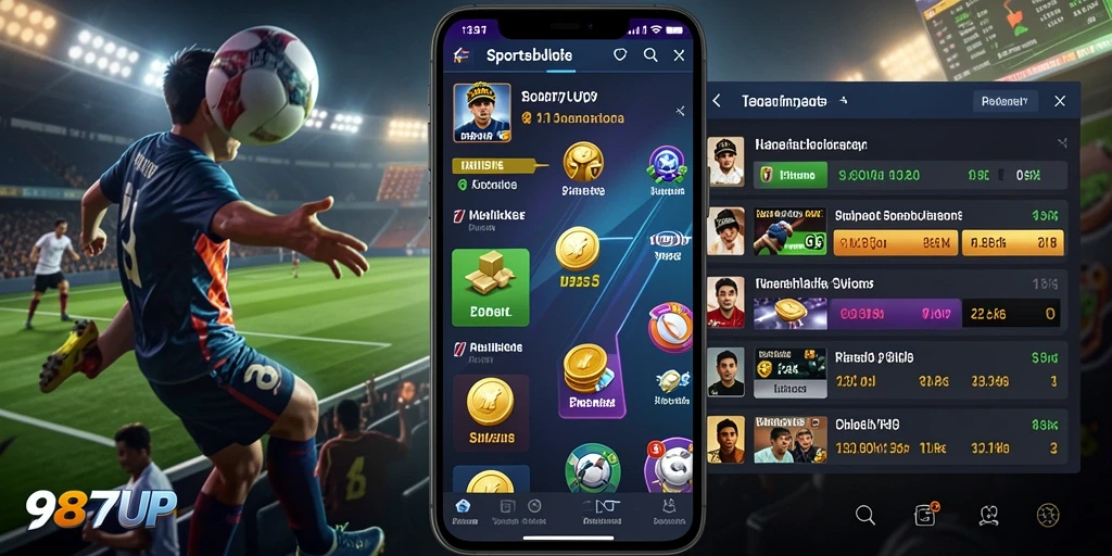 Tampilan gameplay Sportsbook di aplikasi 987UP yang interaktif.