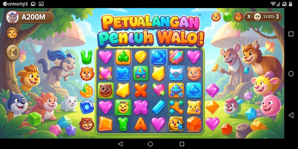 Screenshot A200M menampilkan serunya gameplay Match-3 dengan kombinasi warna-warni.