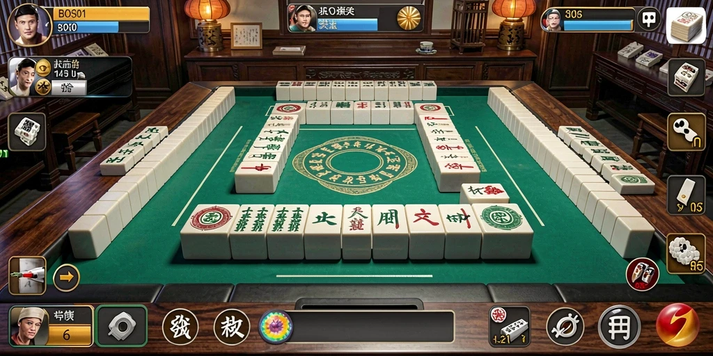Screenshot utama BOS01 menampilkan aksi seru dan tantangan Mahjong.