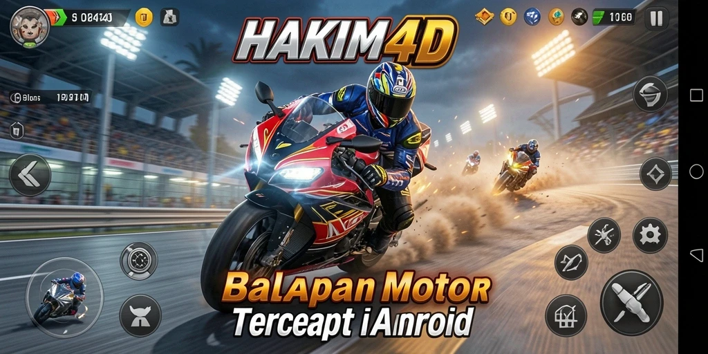 Tampilan gameplay HAKIM4D dengan aksi balapan motor yang seru.