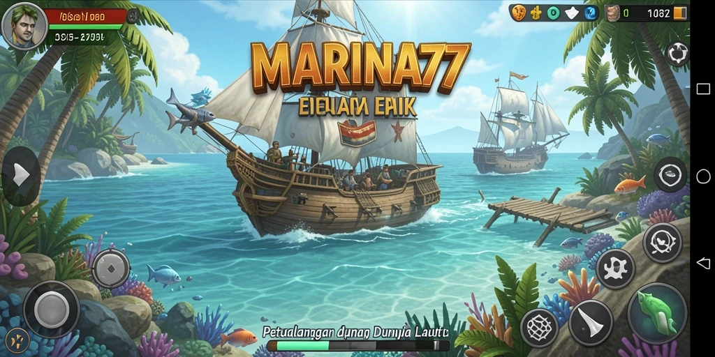 Screenshot gameplay MARINA77 yang menampilkan aksi petualangan di lautan.