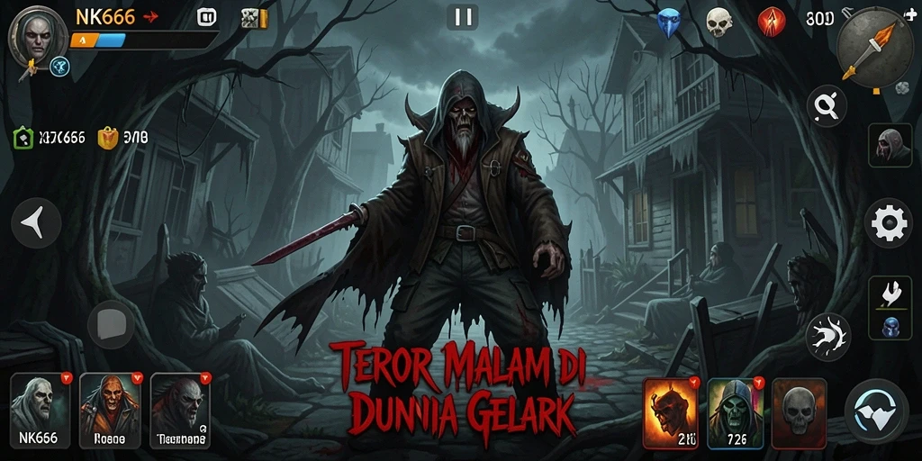 Tampilan gameplay NK666 menampilkan suasana mencekam dan ketegangan yang intens.