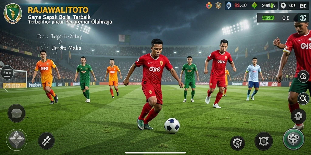 Screenshot RAJAWALITOTO menampilkan aksi seru di lapangan sepak bola.