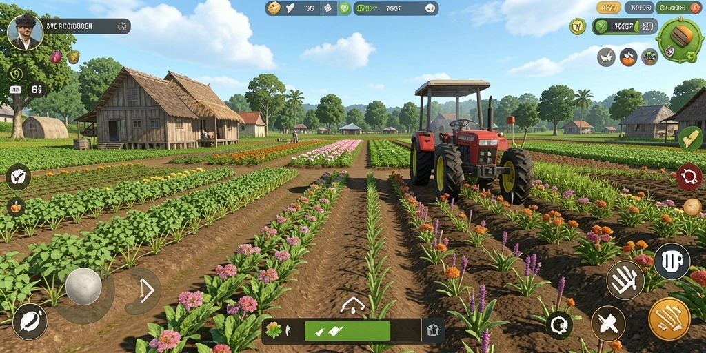 Tampilan gameplay RK77 yang memikat dengan aktivitas bertani.