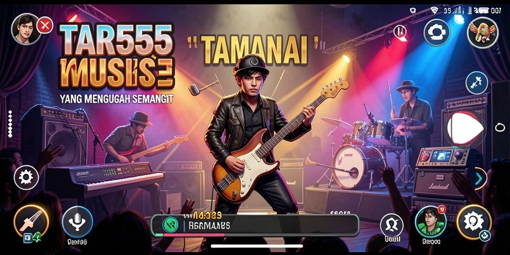 Tangkapan layar utama TAR555 menampilkan gameplay musik yang seru dan interaktif.